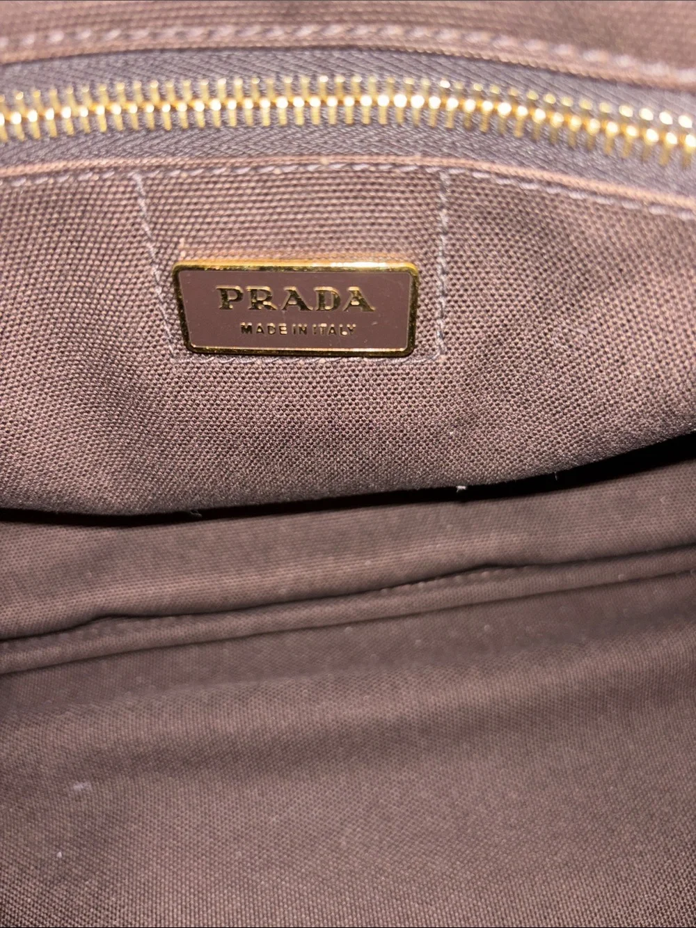 Prada Canvas Tote Bag with Orange Stripe Accent